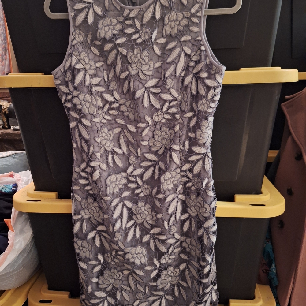 White House Black Market Floral Lace Mini Dress in Gray